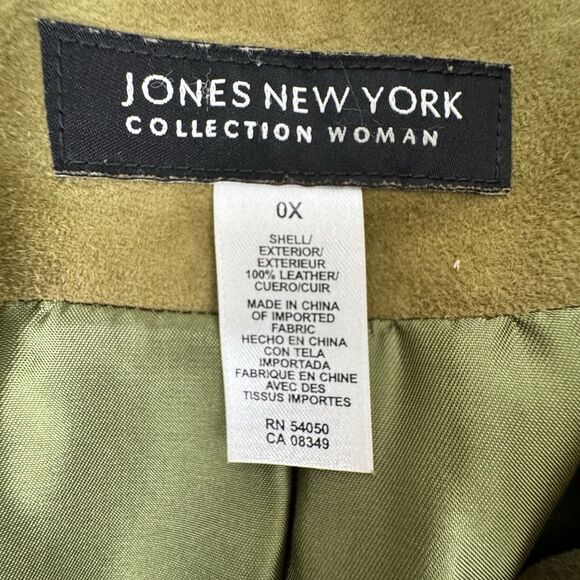 Jones New York Collection Women Suede Leather Jacket Sz 12W/JNY Sz 0X Green Fall - Picture 9 of 16
